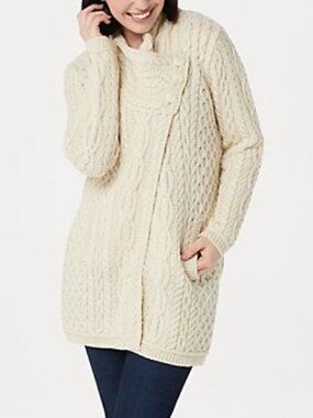 Aran Craft Merino Wool Button Collar Closure Cardigan